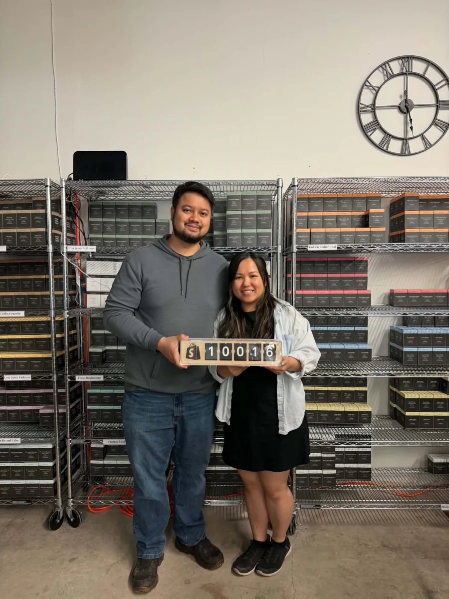 Wick of Hope founders Andy and Selvia at 10,016 orders