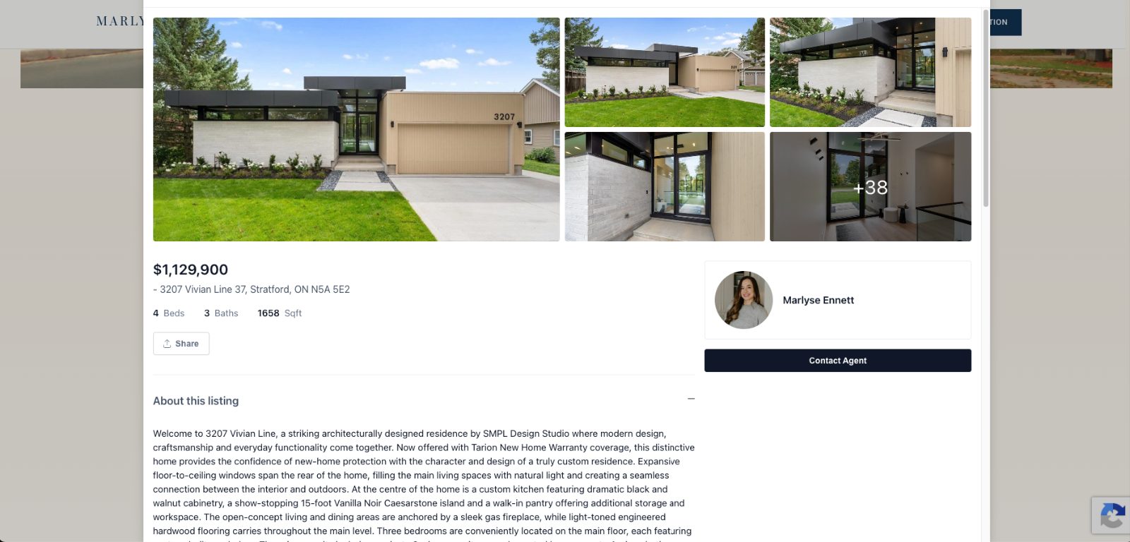 A single listing opened on the agent’s site, with photos, price and a contact agent button