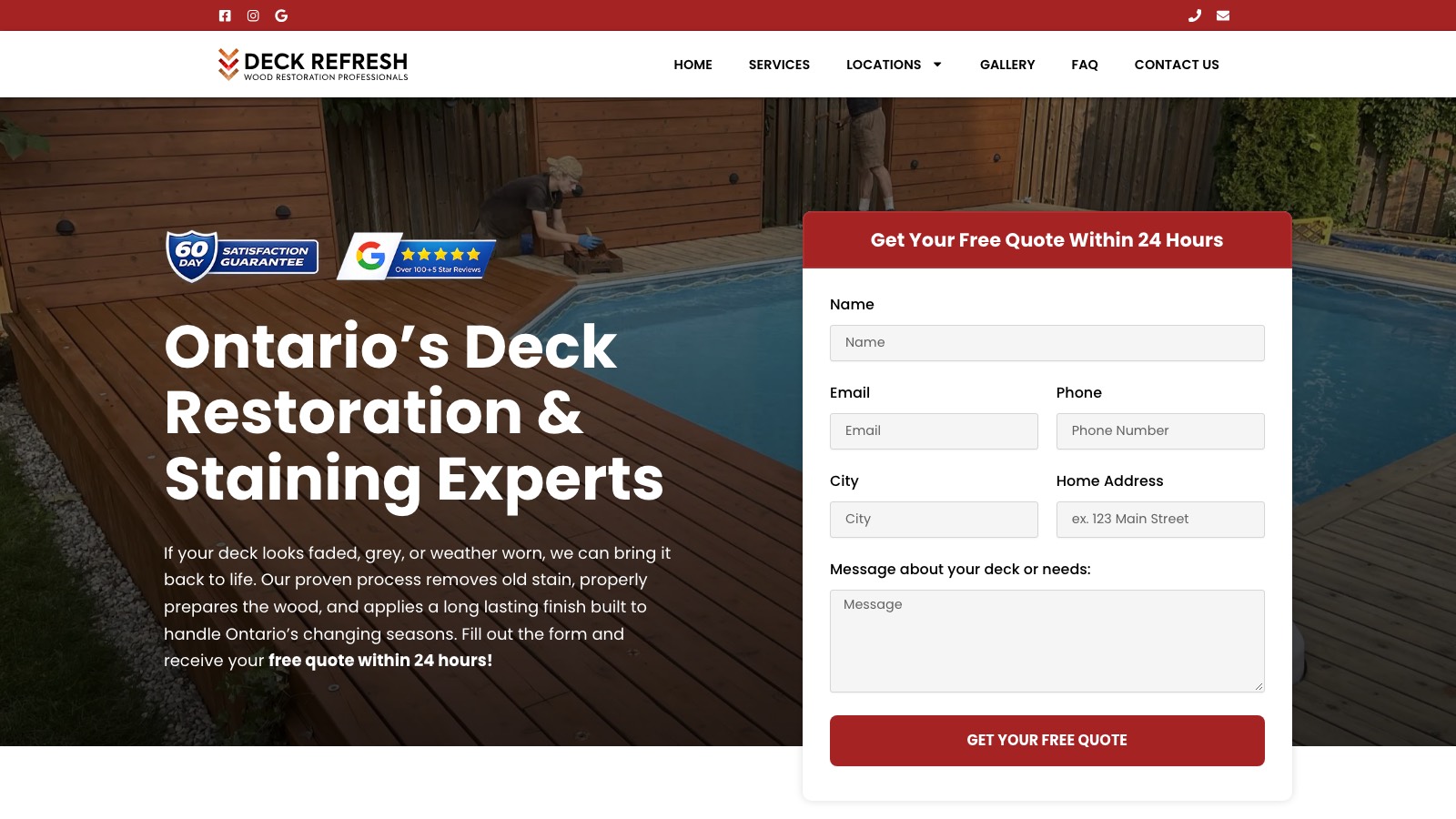 The deck restoration landing page